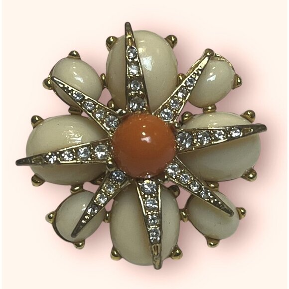 JCREW LARGE STATEMENT FLOWER RHINESTONE COCKTAIL RING GOLD TONE J. CREW - Picture 3 of 6